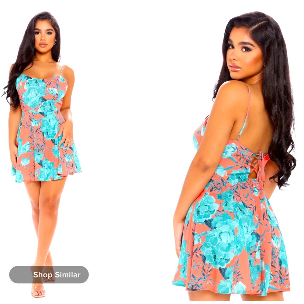Coral floral small lace back dress